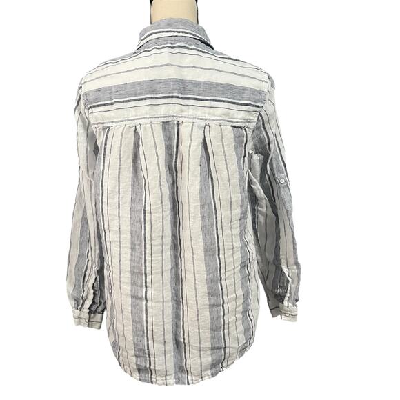 Athleta Women's 100% Linen Navy White Striped Beachy Peninsula Tunic Top Sz M - Picture 3 of 6